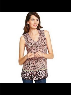 Cabi Animal Print Sheer Sleeveless Button Down Top